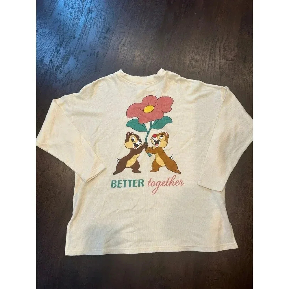 Disney Chip ‘n’ Dale “Better together” floral waffle thermal‎ shirt b19